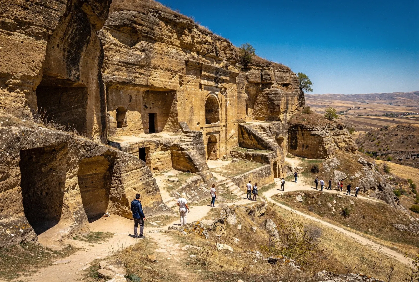 Ancient carved stone chambers and passages of Uplistsikhe cave city in Georgia