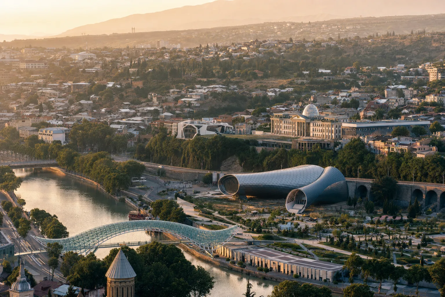 Panoramic view of Tbilisi at blue hour
